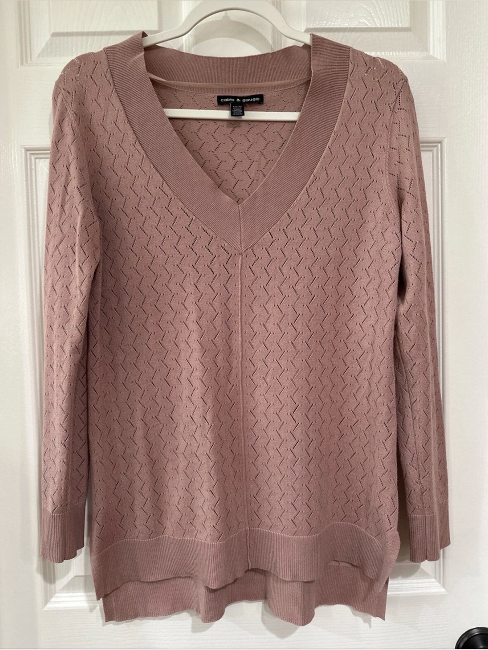 Cable & Gauge Small Long Sleeve Pullover Open Knit Lightweight Sweater Mauve
